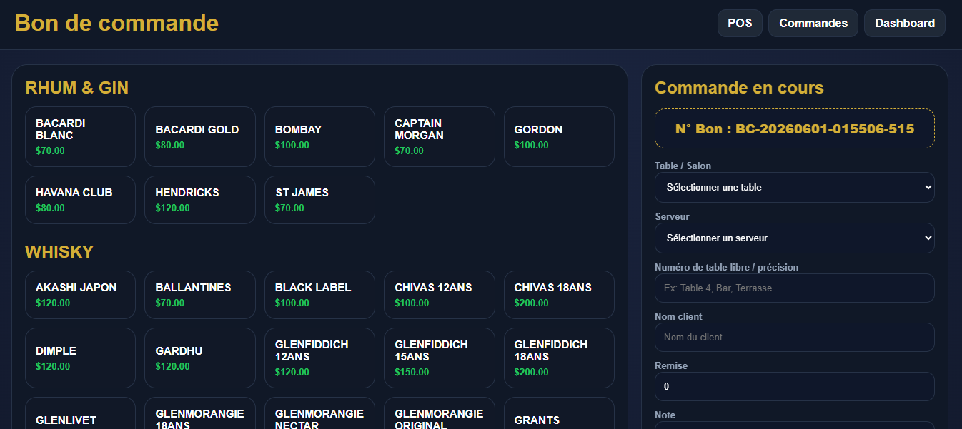 Interface bon de commande Flex-Club